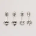 Set of four vintage silver heart-shaped pendants with arrow and wing design for jewelry making - Antique Silver