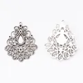 Vintage Legierung Anhänger für DIY Schmuck mit Retro Glastropfen Basis und Hohlmuster Design - Antiksilber