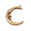 Vintage Bronze Mondsichel Anhänger mit Gesicht und Doppelösen für DIY Schmuckherstellung - Antikbronze