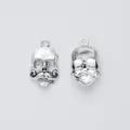 Vintage silver skull charms with mustache for DIY jewelry making, front and back view - Antique Silver