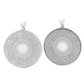 Paire de supports cabochon ronds 35mm en alliage de zinc avec motif géométrique - 35mm / Argent antique