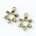 Set of two vintage bronze hexagram star pendants with bone-like texture for DIY jewelry - Antique Bronze