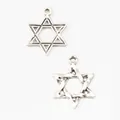 Set of two vintage zinc alloy hexagram pendants in antique silver for jewelry making - Antique Silver