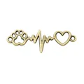 Vintage bronze heart and pet paw print jewelry connector with dual hanging loops - Antique Bronze