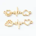 Golden heart and paw print charm with double loops for DIY jewelry making and crafts - KC Gold