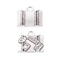 Vintage alloy suitcase charms with world city engravings for DIY jewelry making - Antique Silver