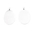 Silver oval alloy pendant tray for DIY jewelry making with textured base and hanging hole - Bright Silver