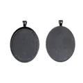 Pair of black oval alloy pendant bases with smooth front groove and textured back side - Swim Black