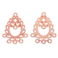 Macro detail of rose gold teardrop alloy pendant with hollow filigree and 6 connector loops - Rose Gold