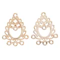 Macro view of teardrop alloy pendants with vintage hollow patterns and five hanging loops - KC Gold