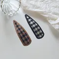 Retro haarspeldjes met pied-de-poule stof in bruin en zwart in druppelvorm - Zwart en Wit Hahnentritt / Zwart