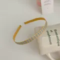 Sweet yellow and blue plaid headband for women featuring a minimalist thin retro design - Narrow Edge / Yellow Blue Plaid