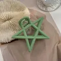 Large matte matcha green star-shaped hair claw clip with cutout design and metal spring - Green