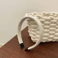 Serre-tête large tricoté pour femme blanc crème avec texture côtelée et embouts confort - Blanc Lait