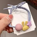 Lila elastisches Haargummi mit gelbem Hasen, rosa Perle und Sternanhänger für Mädchen - Gelbes Kaninchen