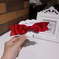 Elegant red satin bow hair clip with double-layer design on white display card - Red