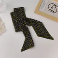Floral organza skinny scarf in deep yellow with blue print and artistic background - Yellow Floral Pattern