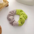 Two-tone knitted scrunchie in purple and green with soft honeycomb textured fabric - Fruit Green and Gray