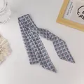 Pink and grey diamond pattern organza skinny scarf used as a stylish hair ribbon - Grey 1