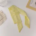 French romantic style organza hair ribbon in light yellow with green polka dots - Yellow 2