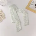 Elegant white organza skinny scarf featuring vintage light green polka dots for hair - White 2