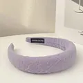 Handmade lavender mesh padded sponge headband with raised floral texture for women - Purple Plaid