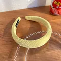Handmade light yellow textured fabric wide headband with retro woven material - Light Yellow