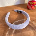 Minimalist lavender waffle texture headband with a handmade label on wooden table - Taro Purple