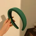 Thick sponge headband in dark green fabric with handmade label for women hair styling - Dark Green