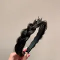 Handmade black braided hair headband with a natural glossy finish and non-slip inner grip - Black Brown