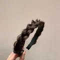 Handmade thick braided headband in dark brown synthetic hair with fishbone twist design - Dark Brown