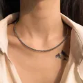 Minimalist silver beaded pearl necklace styled on a model for a chic layered look - Tahitian Gray Size Three