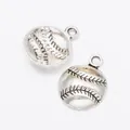 Pair of silver baseball pendants made of vintage alloy for DIY jewelry sports crafting - Antique Silver