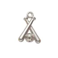 Detailed view of silver metal baseball pendant with crossed bats for DIY jewelry crafts - White K/Silver