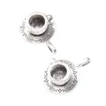 Pendentif tasse et soucoupe en alliage argenté vintage pour accessoire bijoux DIY - Argent antique