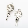 Pair of vintage silver alloy lollipop pendants with POP embossing for DIY jewelry - Antique Silver
