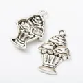 Vintage silver ice cream cupcake pendant charms for DIY jewelry making accessories - Antique Silver