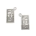 Retro silver dollar sign alloy pendants with 100 USD bill design and embossed texture - Antique Silver