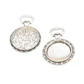 Vintage silver clock-style round alloy pendant base with ornate embossed relief design - Vintage Embossed Style / Antique Silver