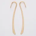 Minimalist long curved gold alloy hook earrings displayed as a pair on white background - KC Gold