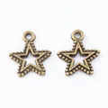 Vintage bronze alloy star charms with hollow center and beaded edges for DIY jewelry making - Antique Bronze