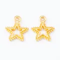 Two gold hollow star pendants with beaded edges for DIY jewelry making on white background - Gold