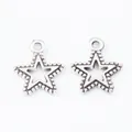 Set of two vintage alloy star pendants with beaded texture and hollow design for DIY jewelry - Antique Silver