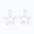 Close-up of vintage hollow star alloy pendants with beaded edge texture and top loops - Bright Silver
