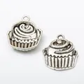 Retro DIY zinc alloy cupcake charm pendant with antique finish on white background - Antique Silver