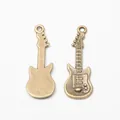 Vintage bronze zinc alloy electric guitar pendants showing front and back embossed details - Antique Bronze