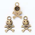 Vintage bronze skull and crossbones metal pendants for DIY jewelry making and crafts - Antique Bronze