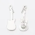 Pair of vintage silver zinc alloy guitar charms for DIY jewelry making and pendants - Antique Silver