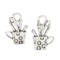 Vintage silver zinc alloy sewing cup charm with scissors for DIY jewelry making - Antique Silver