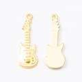 Golden zinc alloy guitar pendant with detailed front and back for DIY jewelry making - Gold